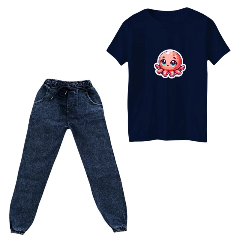 ست تی‌شرت و شلوار پسرانه مدل هشت پا کارتونی کد 01