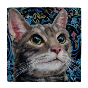 کاشی کارنیلا طرح نقاشی گربه مدل لوحی کد klh1879