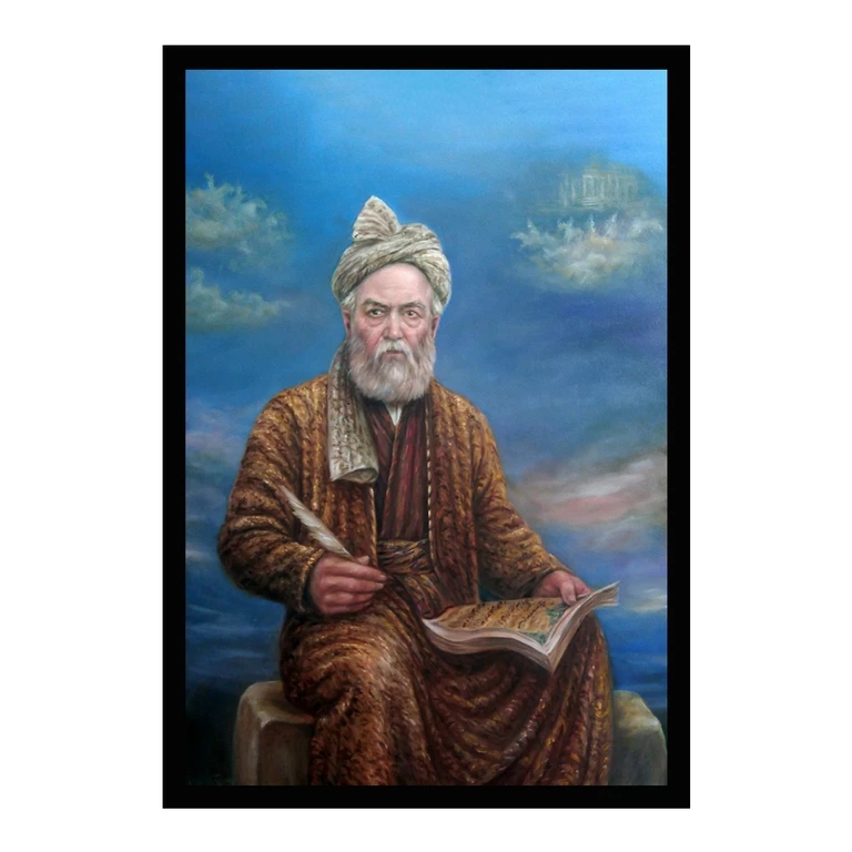 تابلو بکلیت طرح نقاشی رنگ روغن شاعر و حکیم ابولقاسم فردوسی مدل B-S10649 فریم مشکی