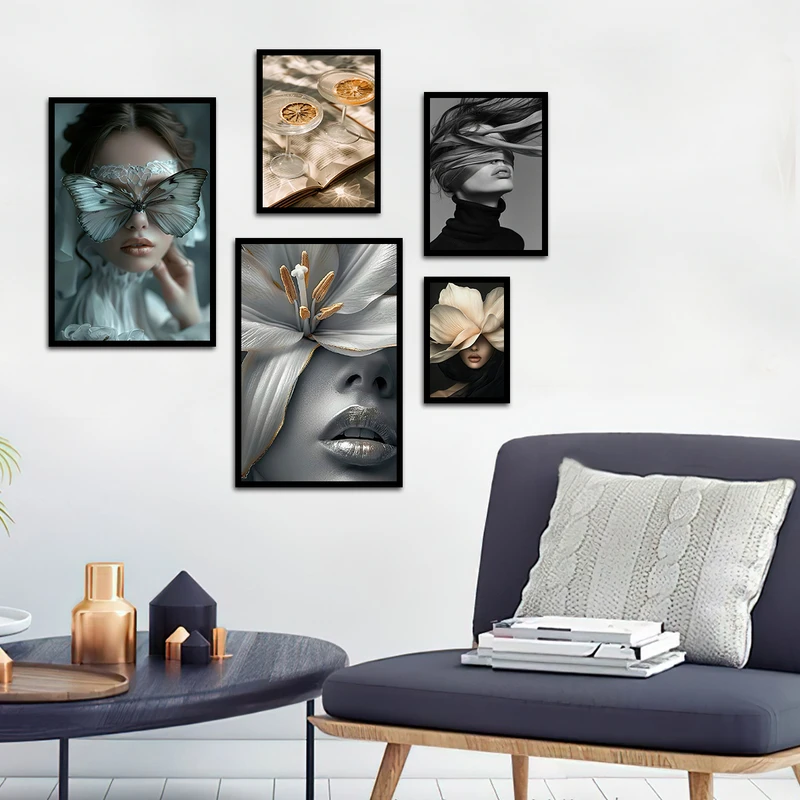 تابلو بکلیت طرح چهره و گل مدل B-3183 مجموعه 5 عددی