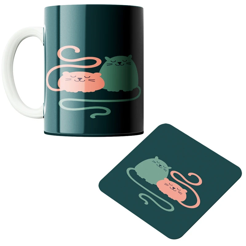 ماگ پادآفرین مدل گربه کد 454 به همراه زیر لیوانی 