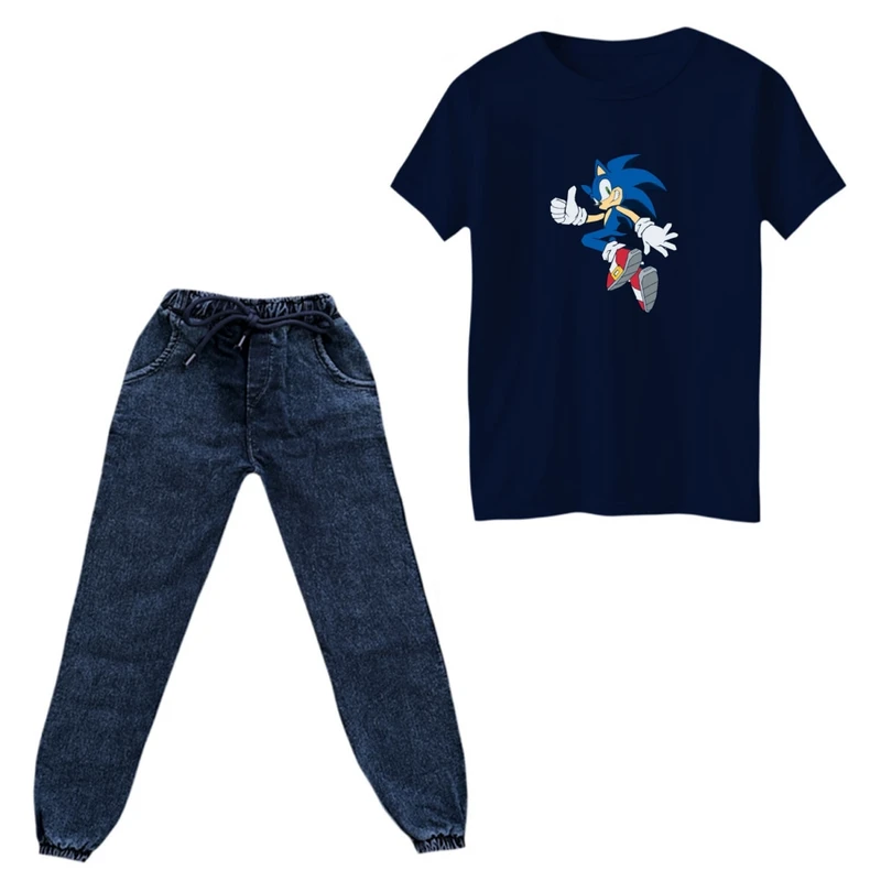 ست تی‌شرت و شلوار پسرانه مدل سونیک کد 04