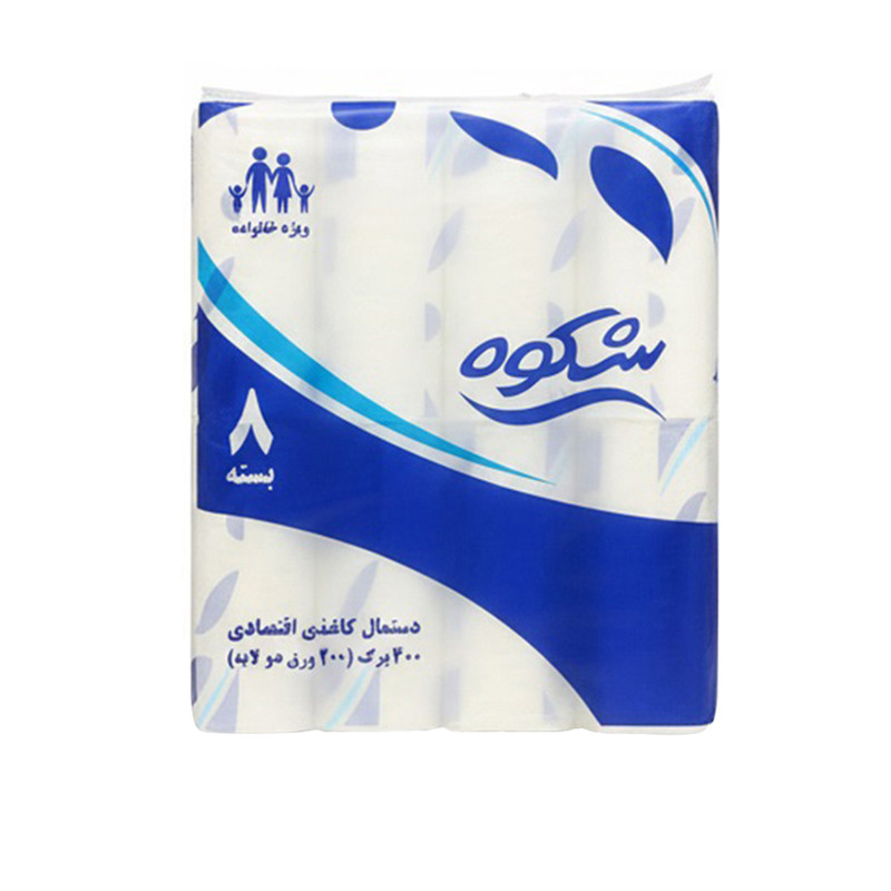 دستمال کاغذی 200 برگ دو لایه شکوه مدل ED-08 بسته 8 عددی