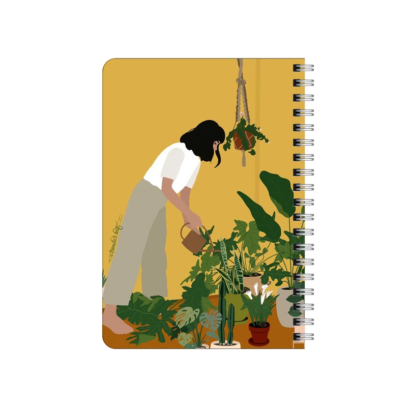 دفترچه یادداشت بامبیلیپ مدل چوبی طرح دختر و گلدانها کد 2889124