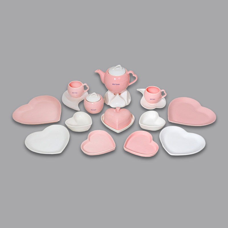 سرویس صبحانه‌خوری 19 پارچه 2 نفر مدل آلتین سرام طرح قلب