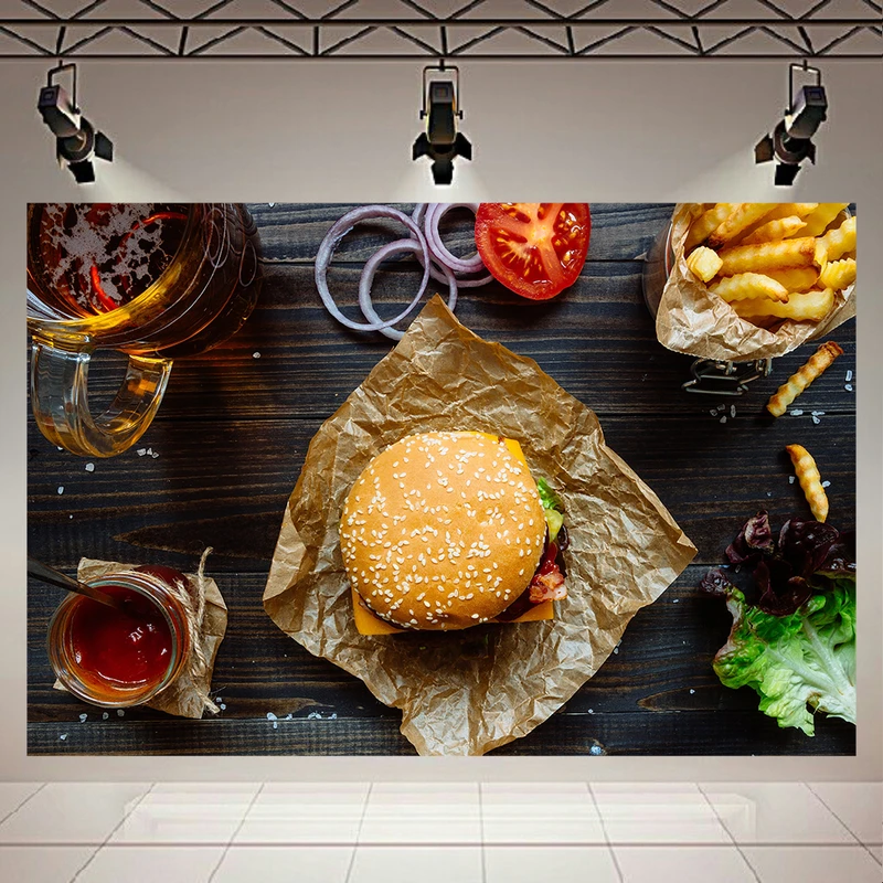 پوستر پارچه ای مدل چرم مخمل طرح فست فود همبرگر کد AR2010