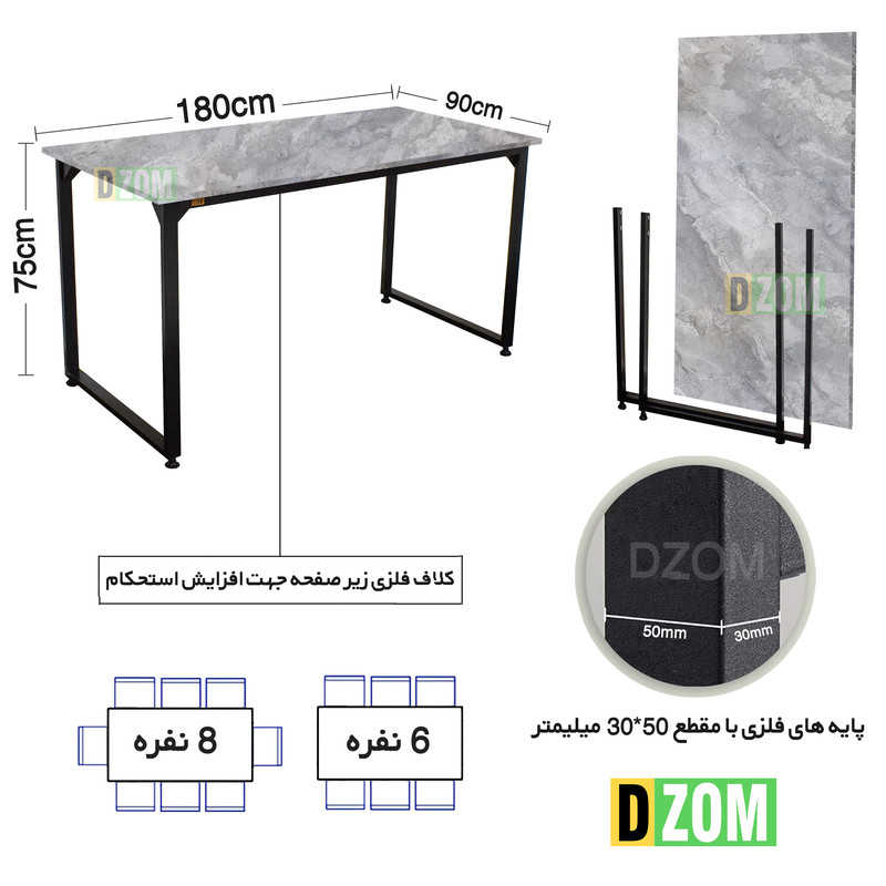 میز ناهارخوری دیزم مدل مونتاژی LNC_asm_180×90_GR