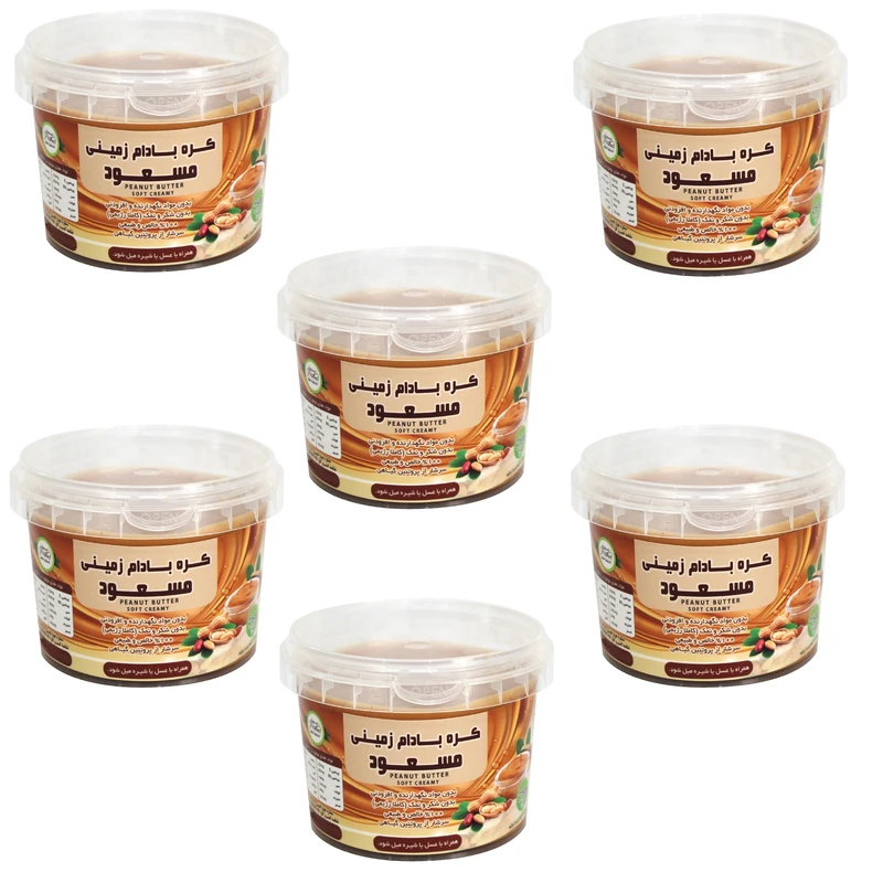 کره بادام زمینی رژیمی ساده مسعود - 250 گرم بسته 6 عددی