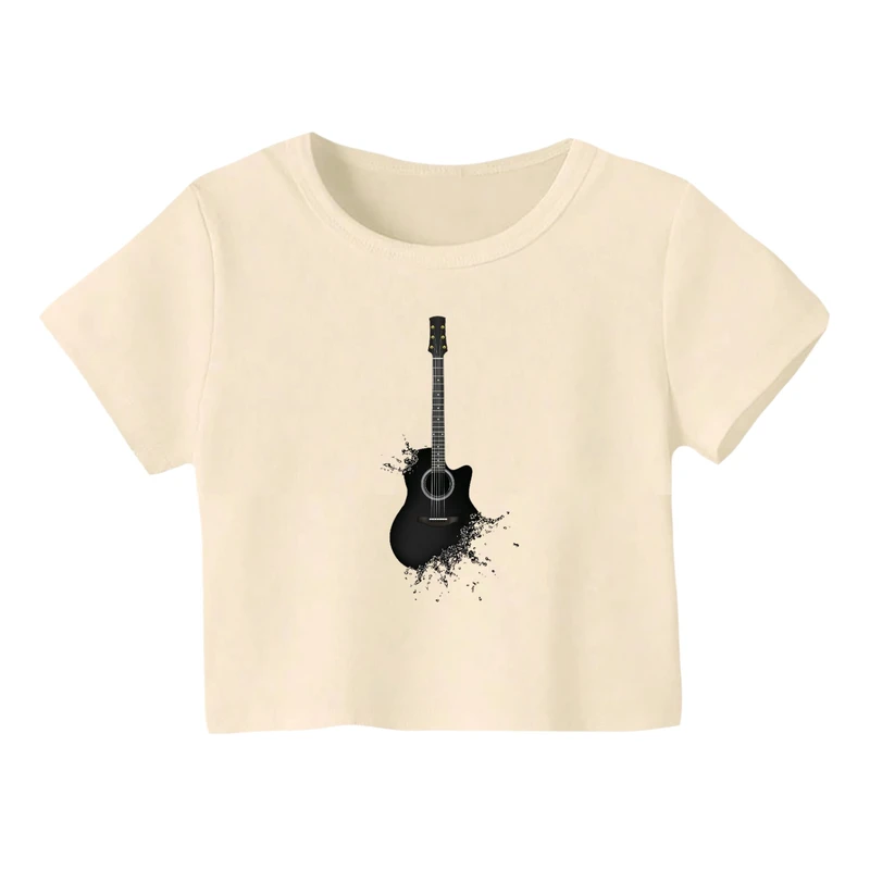 کراپ‌ تی‌شرت آستین کوتاه زنانه مدل گیتار کد 3