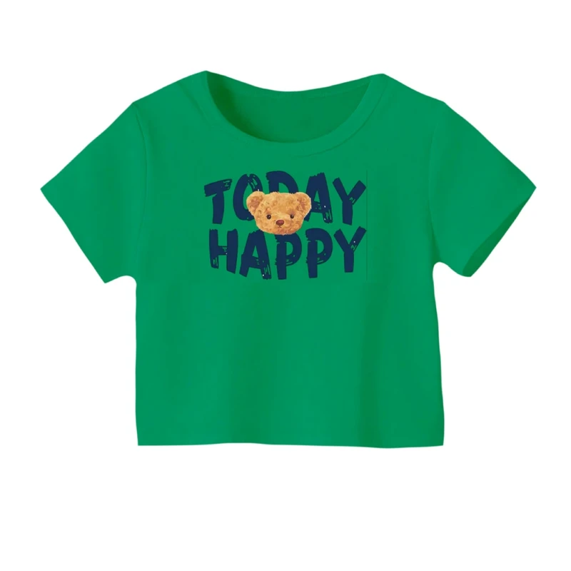 کراپ‌ تی‌شرت آستین کوتاه زنانه مدل تدی خوشحال