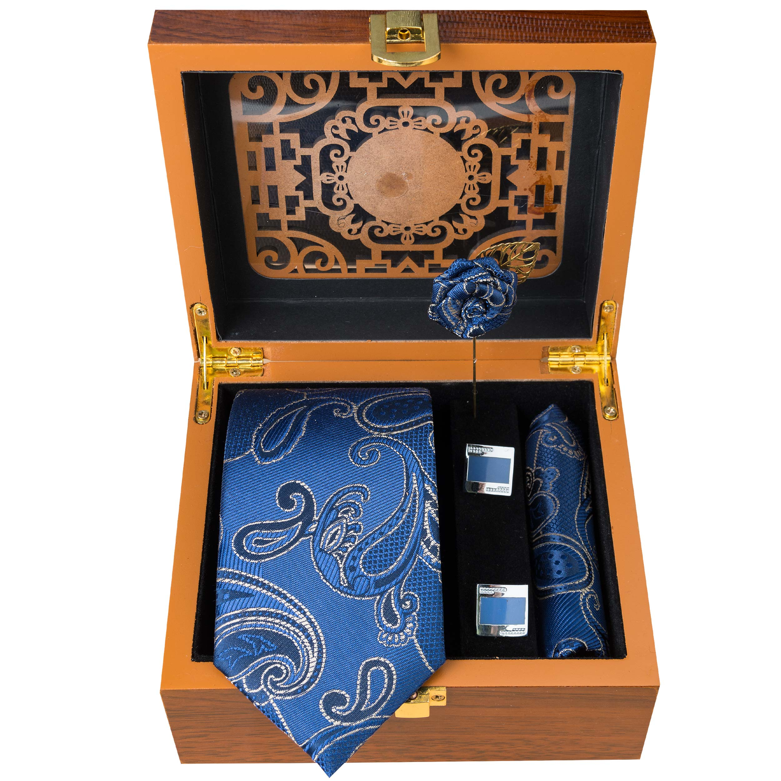 ست کراوات و دستمال جیب مردانه مدل GF-PA349-DB-BOX