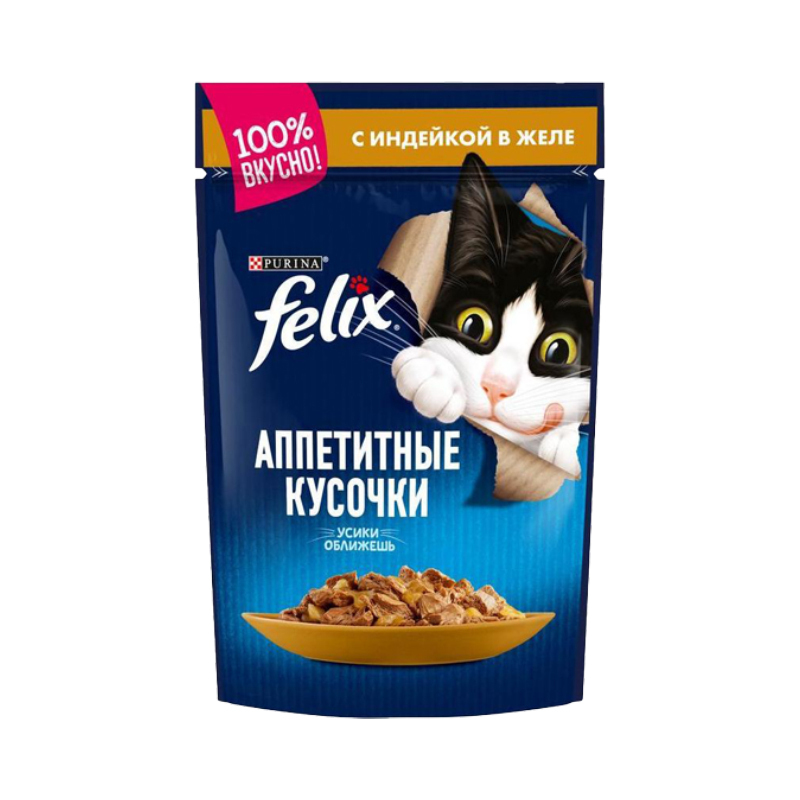 پوچ گربه بالغ فلیکس مدل Appetizing Pieces In Jelly Pack طعم بوقلمون بسته 6 عددی