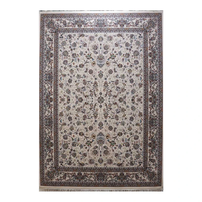 فرش ماشینی 700 شانه فرش زمرد مشهد زمینه کرم حاشیه کرم مدل 25041