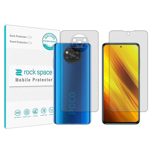 محافظ صفحه نمایش شفاف راک اسپیس مدل Anti Shock مناسب برای گوشی موبایل شیائومی Poco X3 به همراه محافظ پشت گوشی