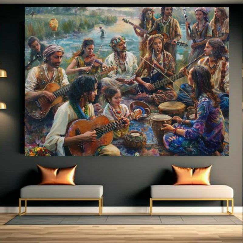 تابلو بوم طرح مخمل نقاشی مدل ساز روستایی کد BK23740