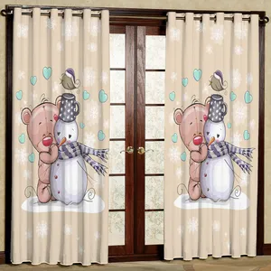 پرده مدل آدم برفی و خرس هازان پانچی کد 1832 سایز 140x200 سانتی متر