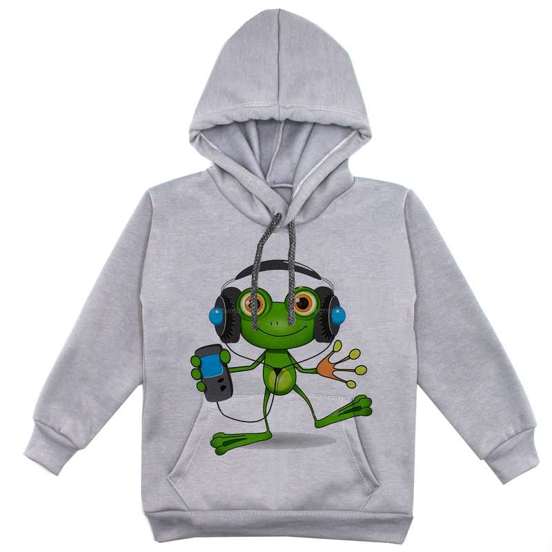 هودی پسرانه مدل قورباغه و هدفون F46 رنگ طوسی