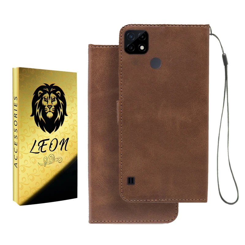 کیف کلاسوری لئون مدل Mortand Oro مناسب برای گوشی موبایل ریلمی C21 به همراه بندآویز