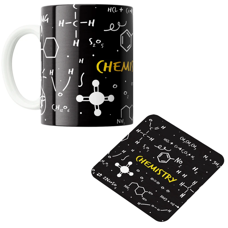 ماگ پاد آفرین مدل شیمی آزمایشگاه شیمیدان مهندس شیمی کد PZ417 به همراه زیرلیوانی