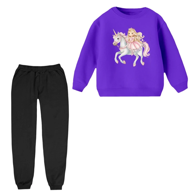 ست سویشرت آستین بلند و شلوار راحتی بچگانه مدل پرنسس و تک شاخ