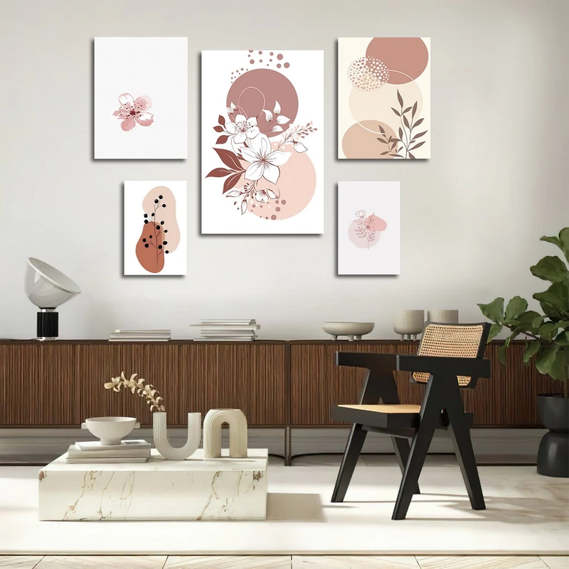 تابلو شاسی بکلیت طرح مدرن نقاشی مینیمال مدل SH-3080 مجموعه 5 عددی