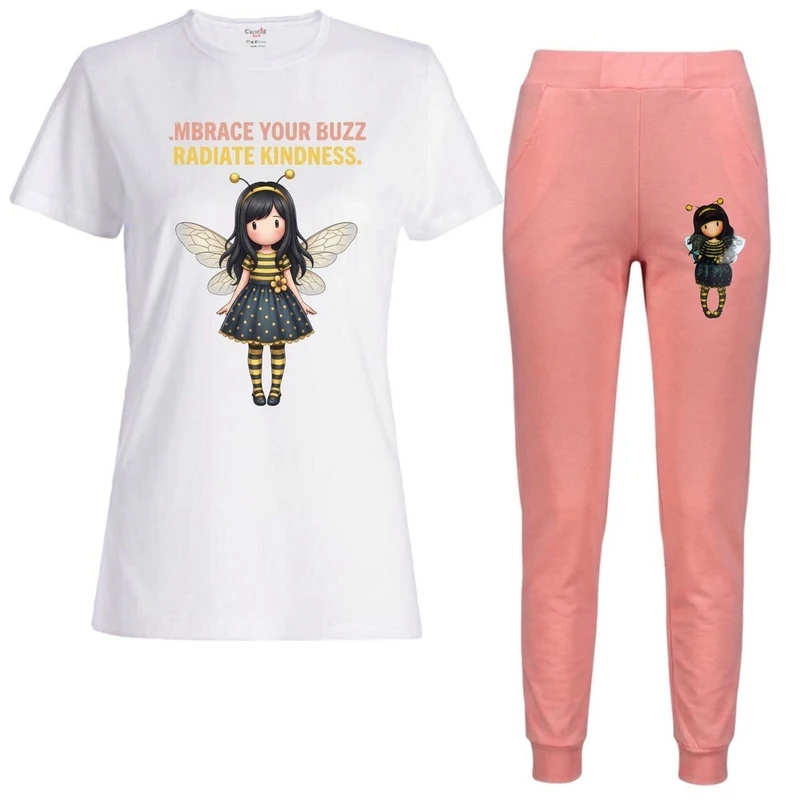 ست تی‌شرت آستین کوتاه و شلوار راحتی زنانه مدل عروسک