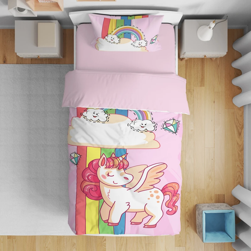 سرویس روتختی مدل اسب تکشاخ و ابر کد 4658 یک نفره 5 تکه