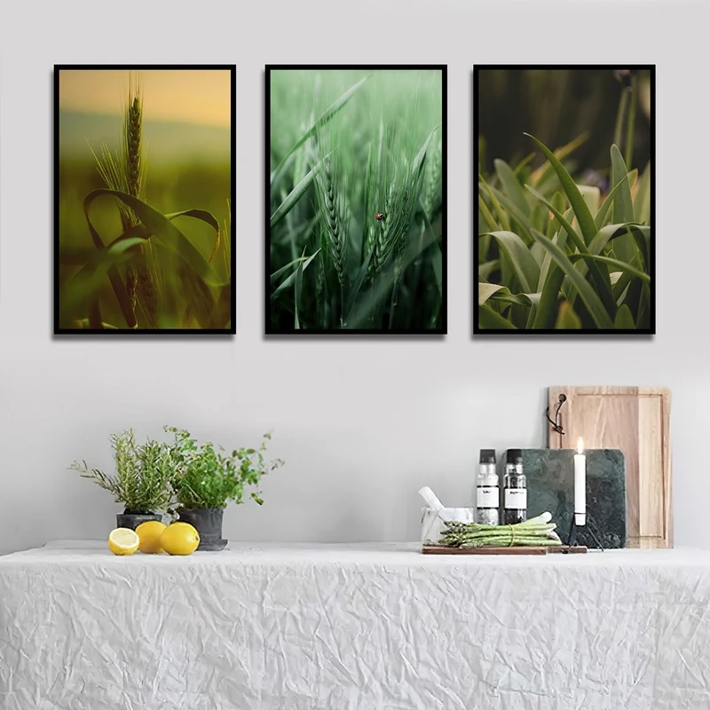 تابلو بکلیت طرح دکوری مدرن طبیعت برگ و گندمزار مدل B-1457 مجموعه 3 عددی