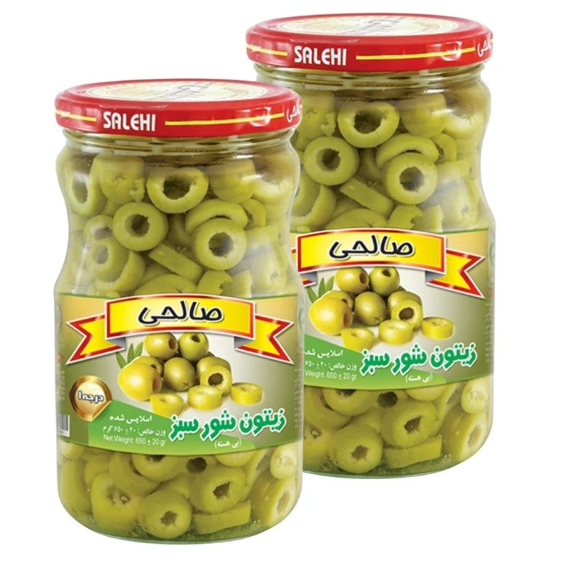 زیتون شور سبز پاستوریزه اسلایس ویژه صالحی - 650 گرم مجموعه 2 عددی