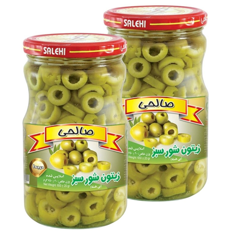 زیتون شور سبز پاستوریزه اسلایس ویژه صالحی - 650 گرم مجموعه 2 عددی