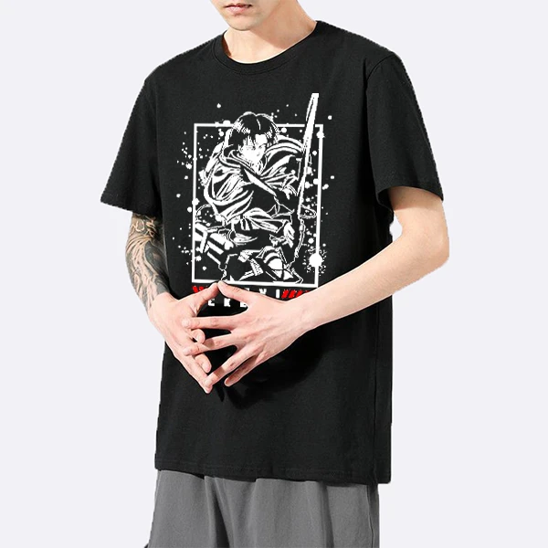 تی شرت آستین کوتاه مردانه مدل انیمه ای اتک ان تایتان شخصیت لیوای