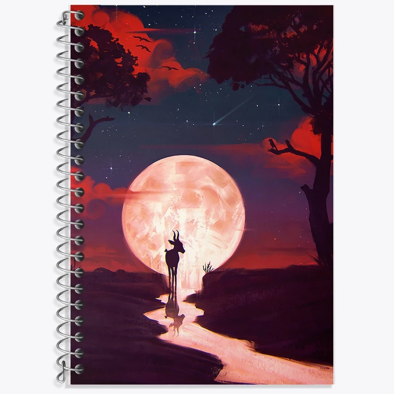 دفتر زبان 50 برگ خندالو مدل دو خط طرح آهو و ماه کد F729