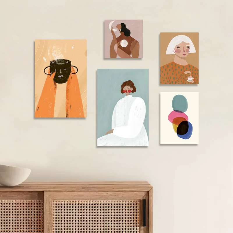 تابلو شاسی بکلیت طرح نقاشی دکوراتیو مدرن سبک کوبیسم مدل SH-1440 مجموعه 5 عددی