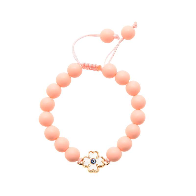 دستبند دخترانه دلنار گالری مدل شبدر صدفی و چشم نظر