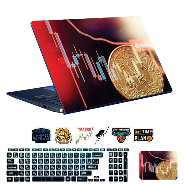 استیکر لپ تاپ توییجین و موییجین طرح Bitcoin کد 08 مناسب برای لپ تاپ 15.6 اینچ به همراه برچسب حروف فارسی کیبورد