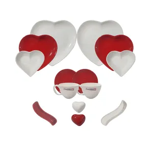 سرویس صبحانه خوری 14 پارچه کرامیکا مدل قلبی دو رنگ 