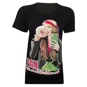 تی شرت آستین کوتاه زنانه مدل نخی ویسکوز چاپی چهره برتر کد tm-2325 رنگ مشکی