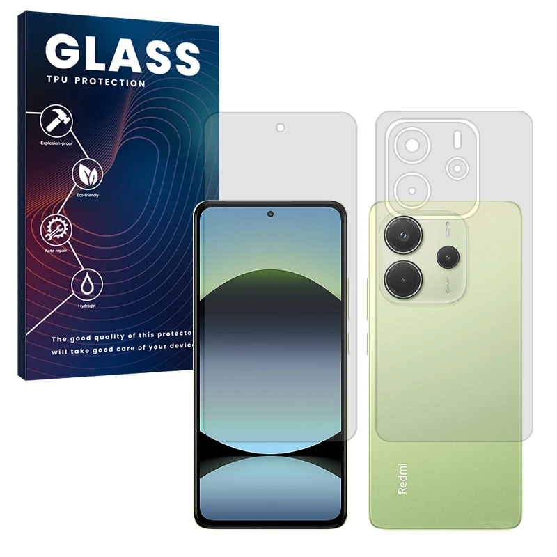 محافظ صفحه نمایش شفاف گلس مدل Resistant مناسب برای گوشی موبایل شیائومی Redmi Note 14 4G به همراه محافظ پشت گوشی