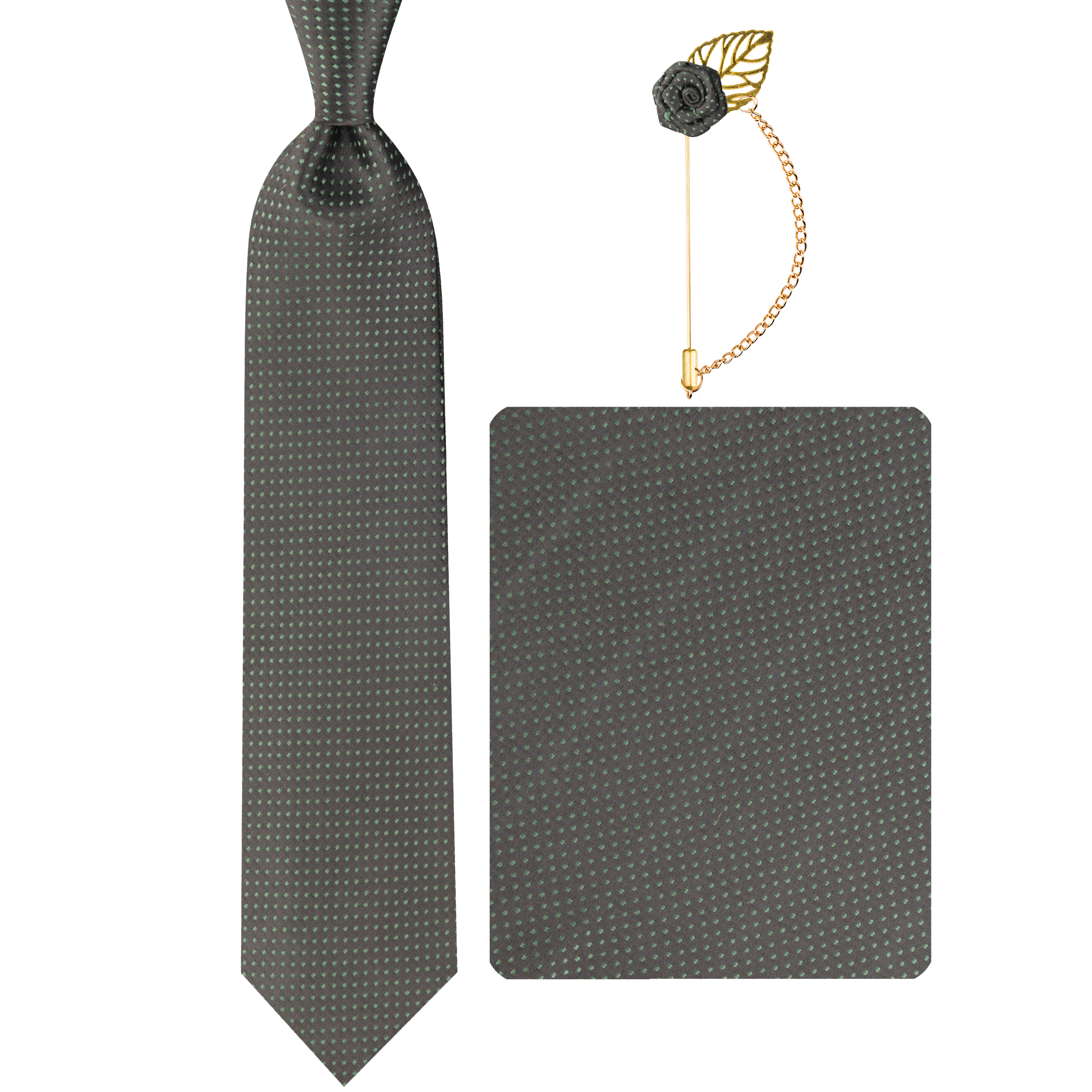 ست کراوات و دستمال جیب و گل کت مردانه جیان فرانکو روسی مدل GF-PO995-GR 