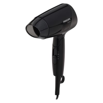 سشوار مسافرتی 1200 وات فیلیپس مدل BHC010، موتور DC، وزن 340 گرم، دارای سری متمرکزکننده پهن، با دسته ارگونومیک