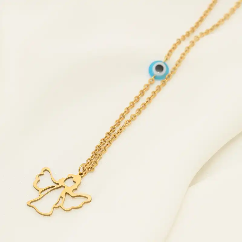 گردنبند دخترانه دلنار گالری مدل فرشته و چشم نظر DLNR