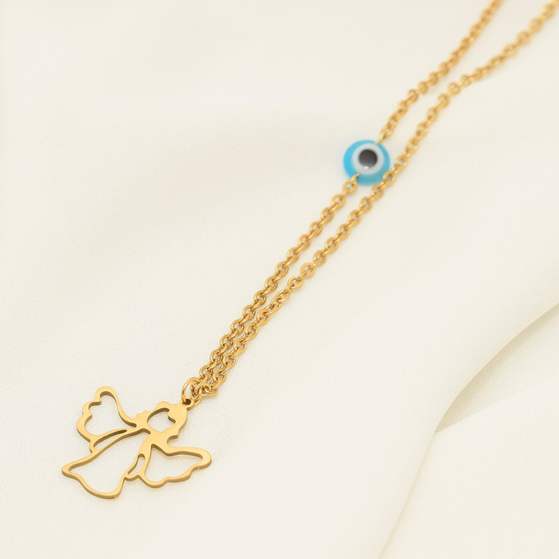 گردنبند دخترانه دلنار گالری مدل فرشته و چشم نظر DLNR گردنبند دخترانه دلنار گالری مدل فرشته و چشم نظر DLNR