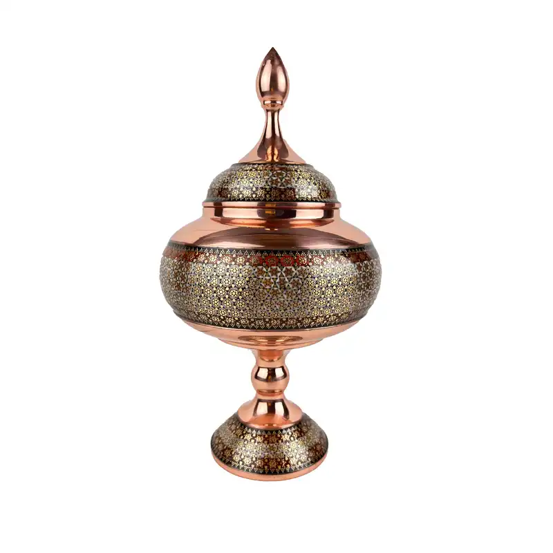 شکلات خوری خاتم کاری مسی مدل زرنگار کد Sh25