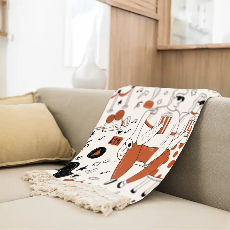 شال مبل طرح سینما کد Q2SH1002 سایز 100x180 سانتی متر