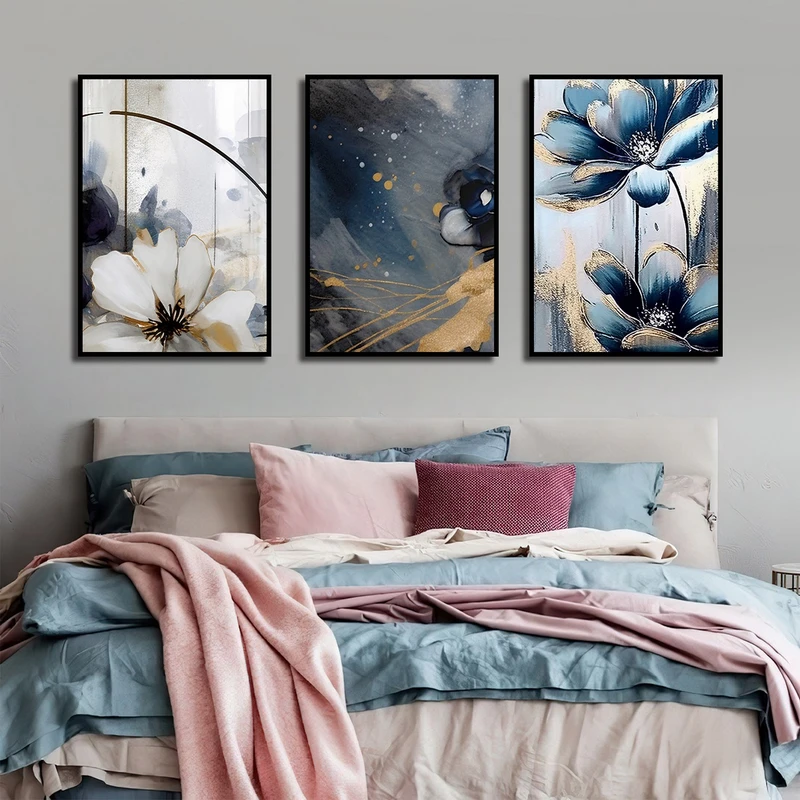 تابلو بکلیت طرح نقاشی رنگ روغن گل مدل B-3125 مجموعه 3 عددی