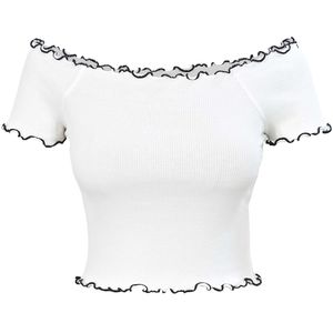 کراپ تی‌شرت آستین تا روی شانه زنانه دل آویز مدل H410