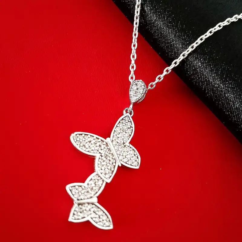 آویز گردنبند نقره زنانه مدل پروانه نگین دار JP2011