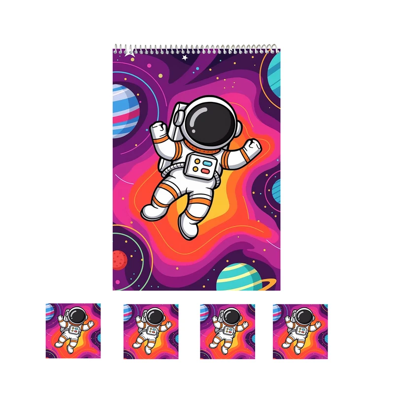 دفتر نقاشی فانتزی 50 برگ مدل فضانورد کد41 به همراه برچسب مجموعه 5 عددی