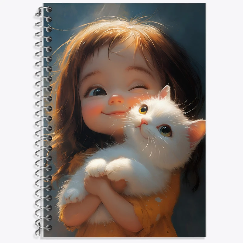 دفتر زبان 50 برگ خندالو مدل سه خط طرح گربه و دختر کیوت کد F5986