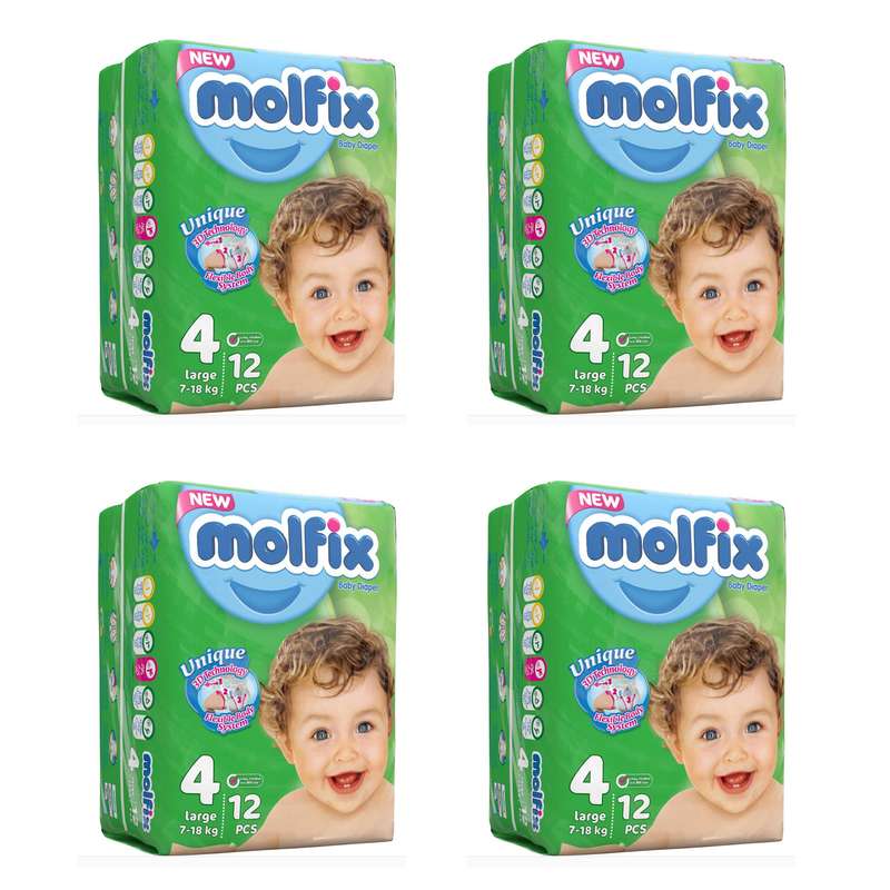 پوشک بچه مولفیکس مدل یونیک سایز 4 بسته 12 عددی مجموعه 4 عددی